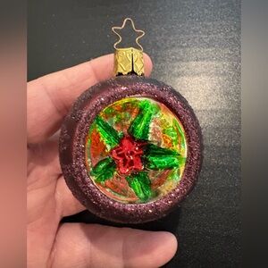 Festive, Reflector Ball Holiday Ornament with Red and Green Accents